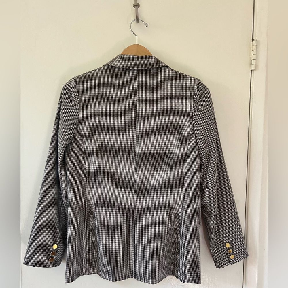 Womens Bicolore Houndstooth-pattern Double-breasted woven blazer - Picture 2 of 3